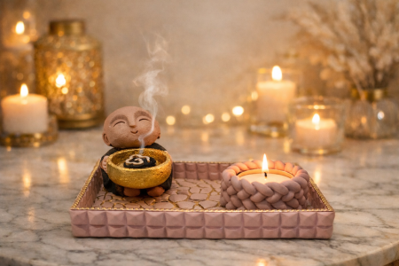 Seturi Ceramica cu lumanari pastila - Set Micul Calugar Zen