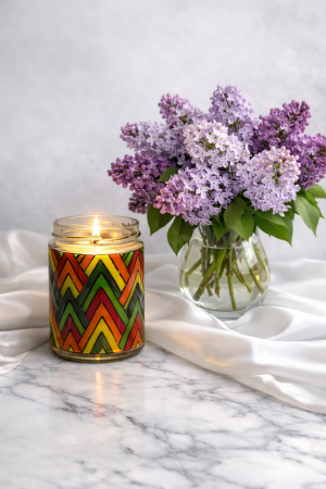 Lumanari - Lumânare parfumată ceară de soia în borcan vitraliu – lampă de veghe decorativă 2-în-1