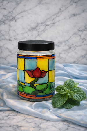 Lumanari - Lumânare din ceară de soia Patchouli – Borcan Vitraliu cu efect de lampă decorativă