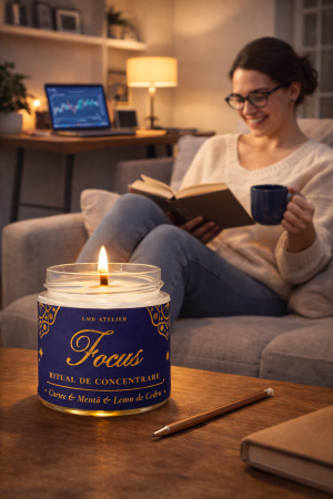 Lumanari - Lumânare parfumată Focus din ceară de soia – mentă, citrice și lemn de cedru, fitil din lemn, lumânare naturală pentru concentrare
