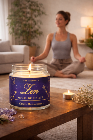 Lumanari - Lumânare parfumată din ceară de soia Zen – Ritual de Liniște | Citrice & Musk Lemnos | Fitil din lemn