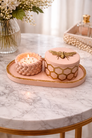 Seturi Ceramica - set decorativ handmade din ceramică cu lumânare și cutie bijuterii