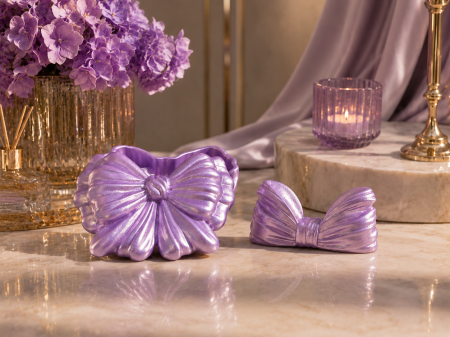 Decoratii Ceramica - Set Cutie Bijuterii și Suport Lumânare Fundiță Lavandă – Handmade din Praf Ceramic