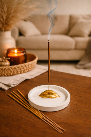 Suport Betisoare Parfumate - Suport bețișoare parfumate buze aurii, set aromaterapie cu bețișoare, suport tămâie handmade, cadou casă nouă, decor yoga relaxare