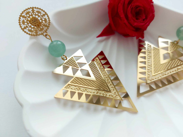 Cercei oțel inoxidabil cu Aventurin [2]