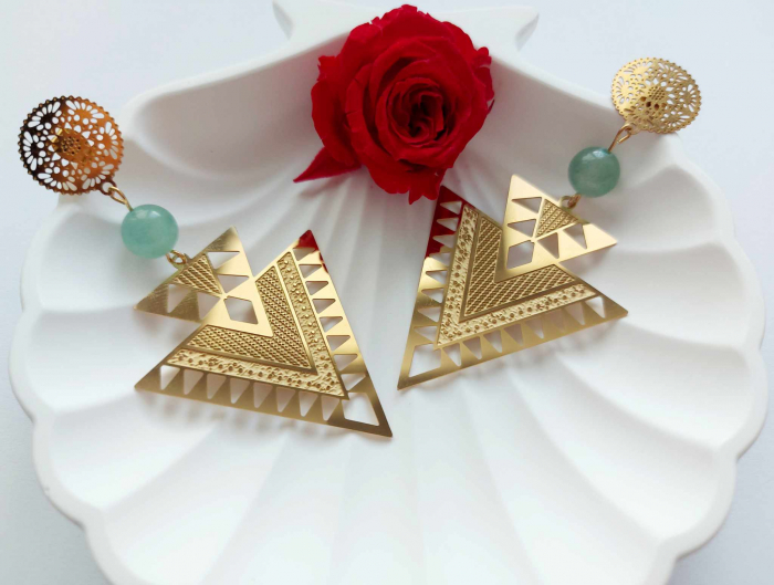 Cercei oțel inoxidabil cu Aventurin [1]