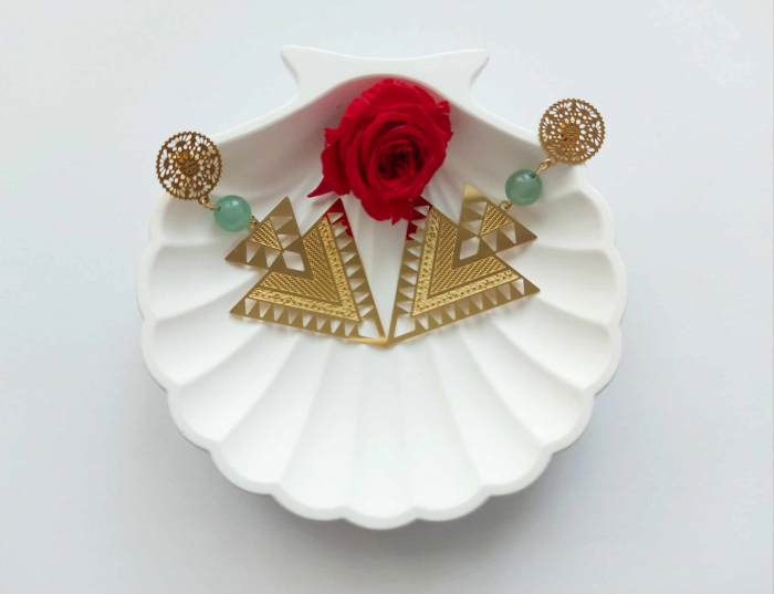 Cercei oțel inoxidabil cu Aventurin [3]