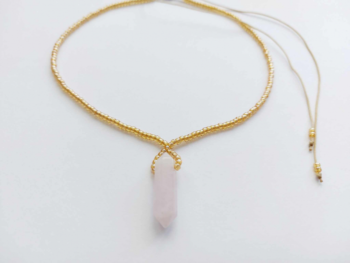 Colier cu mărgele Toho & Cuarț roz [1]