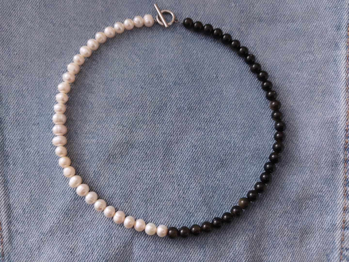 Colier obsidian și perle de cultură LUNOA [4]