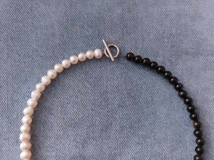 Colier obsidian și perle de cultură LUNOA [5]