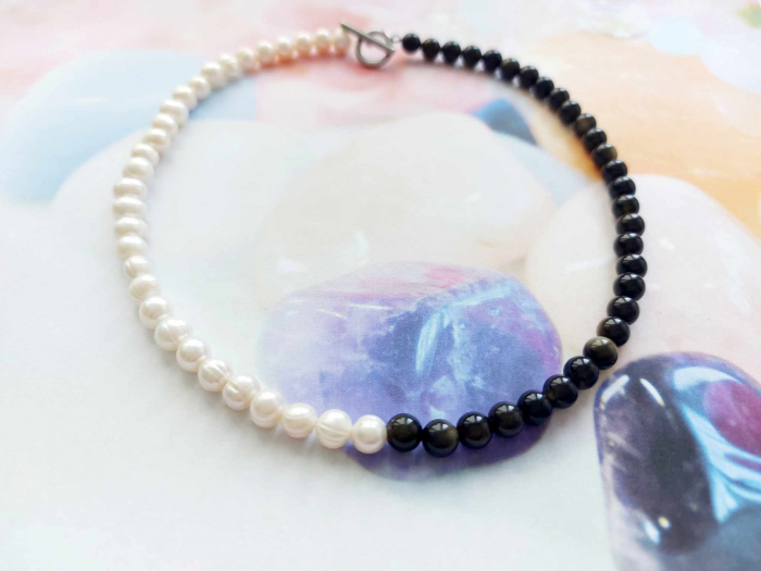 Colier obsidian și perle de cultură LUNOA [2]