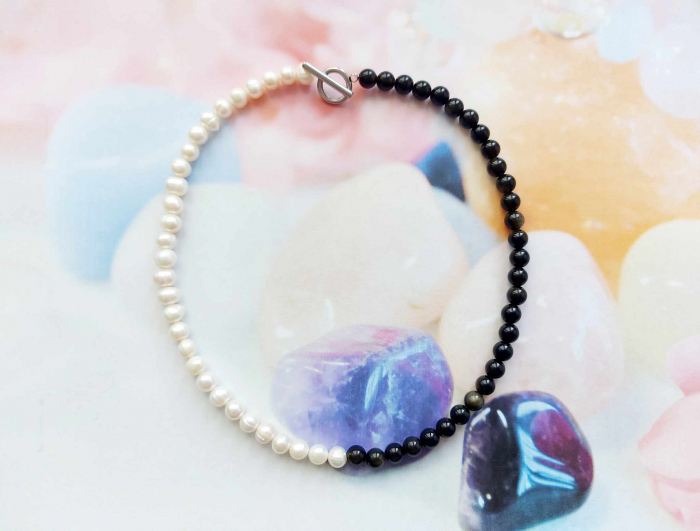 Colier obsidian și perle de cultură LUNOA [3]