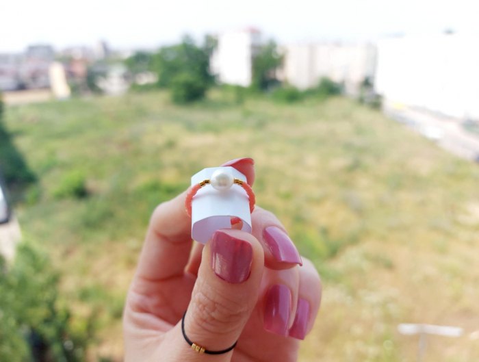 Inel cu perlă de cultură și miyuki placate cu Aur [4]