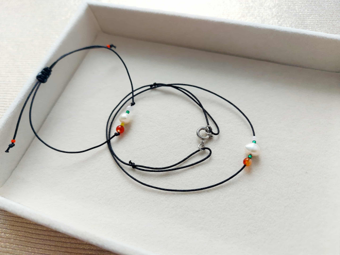 Set colier & brățară cu Perlă de cultură, Carneol, Cuarț roz - HARMONIE [3]