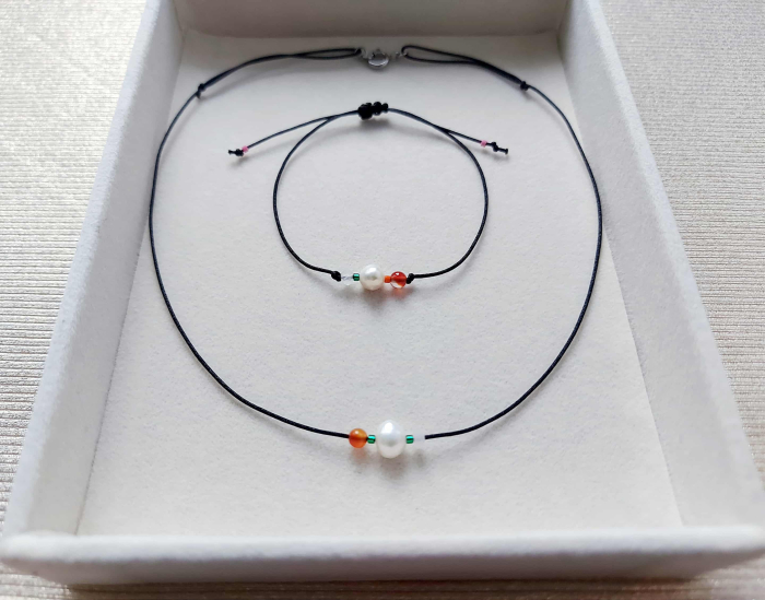 Set colier & brățară cu Perlă de cultură, Carneol, Cuarț roz - HARMONIE [4]