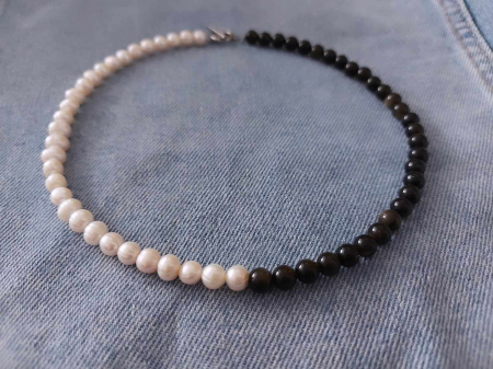 Colier obsidian și perle de cultură LUNOA [5]