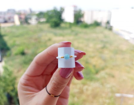 Miyuki - Inel cu Acvamarin și miyuki placate cu Aur