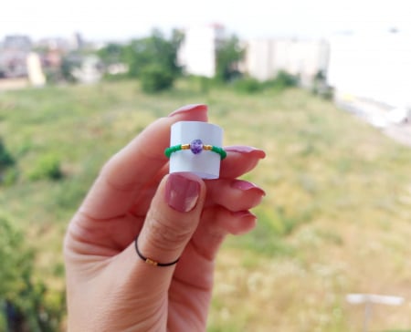 Inel cu Ametist și miyuki placate cu Aur