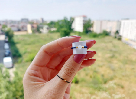 Miyuki - Inel cu Cuarț roz și miyuki placate cu Aur