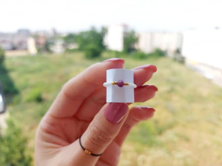 Inel cu Rubin și miyuki placate cu Aur