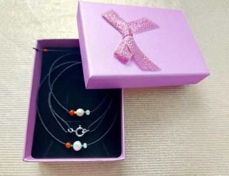 Brățări - Set colier & brățară cu Perlă de cultură, Carneol, Cuarț roz - HARMONIE