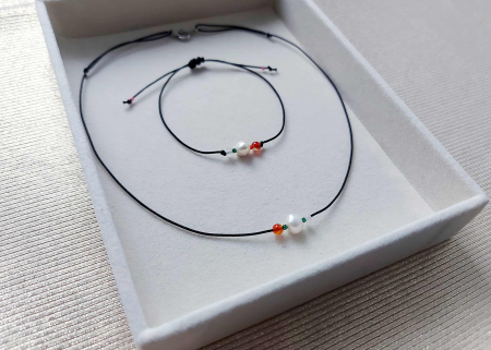 Set colier & brățară cu Perlă de cultură, Carneol, Cuarț roz - HARMONIE [1]