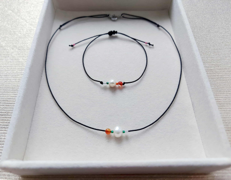 Set colier & brățară cu Perlă de cultură, Carneol, Cuarț roz - HARMONIE [3]