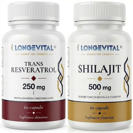 Suplimente alimentare - Protocol Vitalis Longevital – Trans-Resveratrol 250 mg și Shilajit 500 mg, 120 capsule