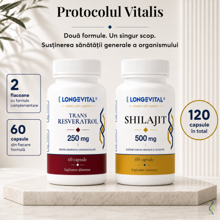 Protocol Vitalis Longevital – Trans-Resveratrol 250 mg și Shilajit 500 mg, 120 capsule [1]