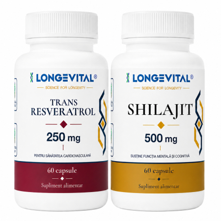Suplimente alimentare - Protocol Vitalis Longevital – Trans-Resveratrol 250 mg și Shilajit 500 mg, 120 capsule
