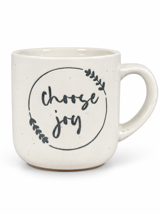 Cană ceramică albă cu decor botanic, modele Frunze, Bloom și Choose Joy [3]