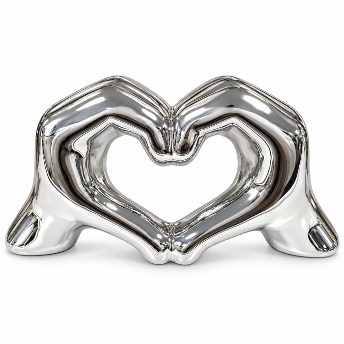 Figurină decorativă ceramică, mâini în formă de inimă, auriu/argintiu, 19 cm [2]