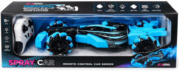 Mașină cu telecomandă Spray Car 2.4 GHz, roți omnidirecționale, efect fum, lumini, drift 360° – Mov [2]