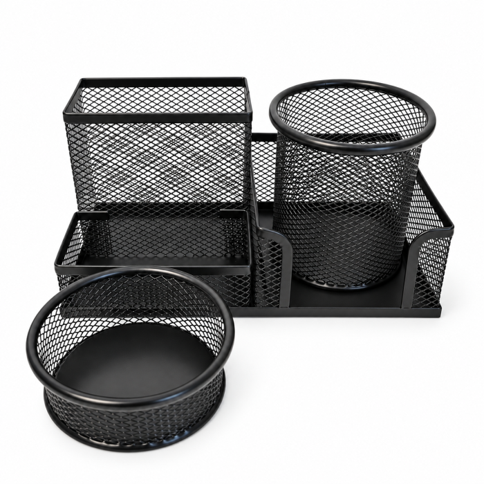 Organizator Birou Metalic din Plasă – 5 Compartimente, Suport Pixuri și Accesorii [3]