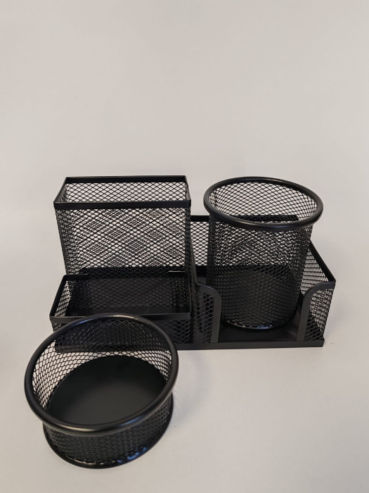 Organizator Birou Metalic din Plasă – 5 Compartimente, Suport Pixuri și Accesorii [3]