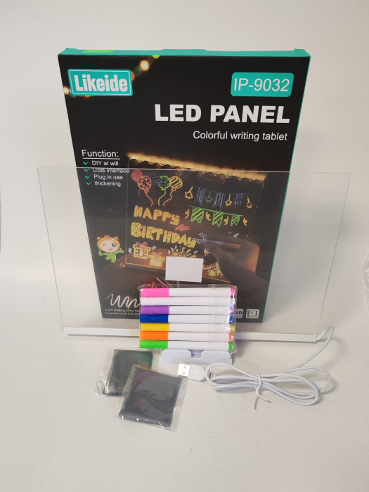 Panou LED Acrilic pentru Desen și Mesaje cu Iluminare RGB, Alimentare USB, 7 Markere Incluse, Likeide IP-9032 [2]