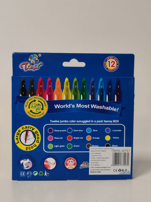 Set 12 carioci lavabile Jumbo Tongdi Super Washable – culori intense [2]