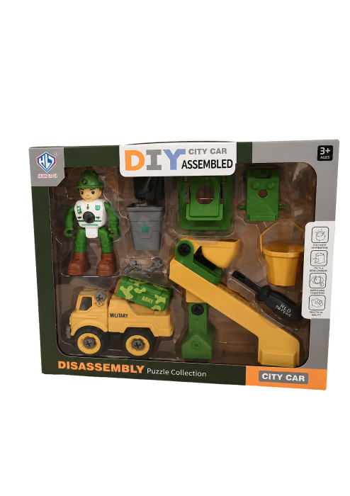 Set de construcție DIY Camion Militar cu Macara și Figurină, 3+ ani [2]