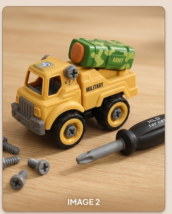 Set de construcție DIY Camion Militar cu Macara și Figurină, 3+ ani [5]