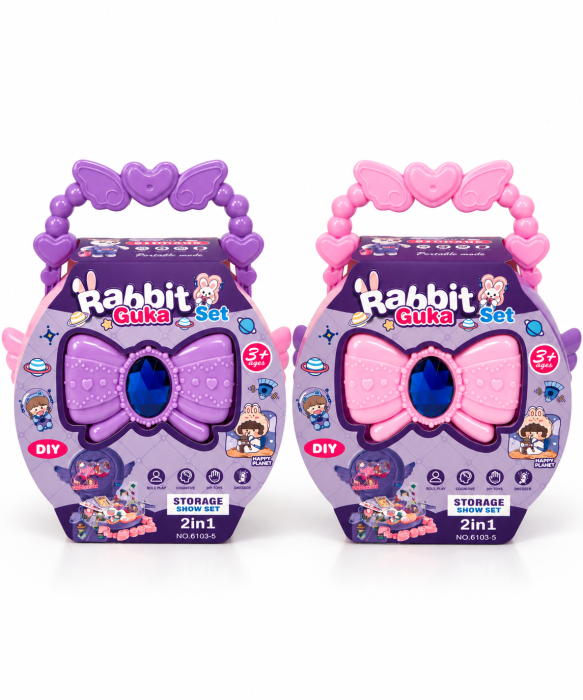 Set de joacă 2 în 1 Rabbit Guka, tip gentuță, cu accesorii, 3+ ani, Roz/Mov [3]