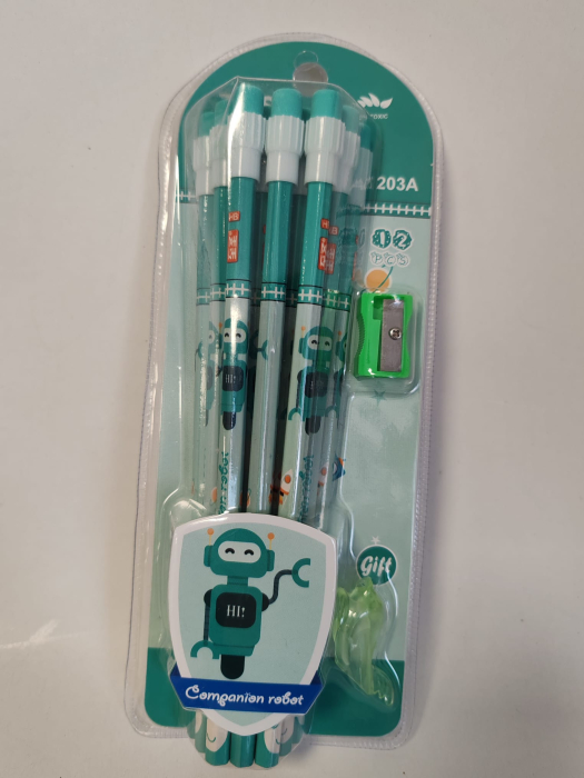 Set școlar Robot – 4 creioane HB, radieră și ascuțitoare [2]