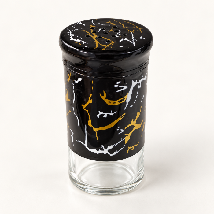 Solniță din sticlă cu capac marmorat alb sau negru, 120 ml [2]