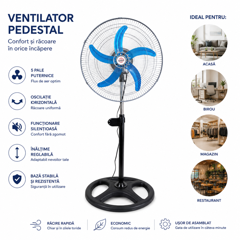 Ventilator Electric cu Picior 45.72 cm pentru Casă și Birou, Circulare Puternică a Aerului, Design Stabil [3]