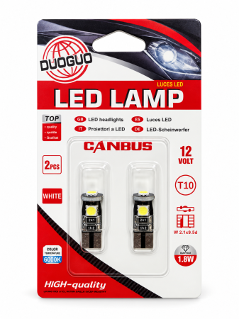 Accesorii și iluminat auto - Două becuri LED auto DUOGUO T10 CANBUS albe în ambalaj