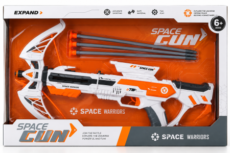 Jucarii - Blaster de jucărie Space Gun cu săgeți, efecte sonore, design SF, alb-portocaliu