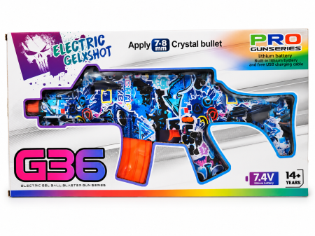 Jucarii - Blaster electric G36 cu bile gel 7–8 mm, acumulator 7.4V, încărcare USB, 14+