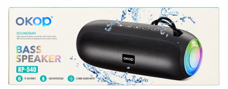 Gadgeturi și accesorii - Boxă portabilă Bluetooth OKOP KP-540 cu iluminare LED