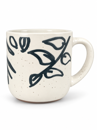 Bucătărie și servire - Cană ceramică albă cu decor botanic, modele Frunze, Bloom și Choose Joy