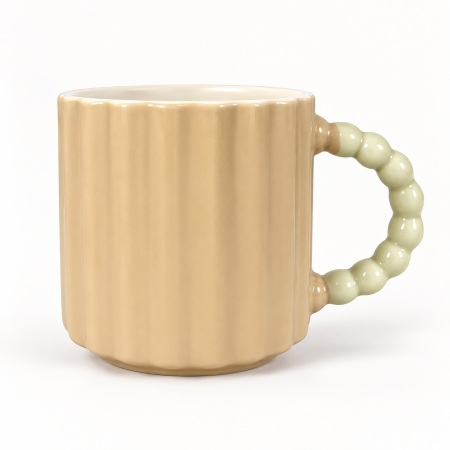 Bucătărie și servire - Cană ceramică striată cu toartă din sfere în trei culori