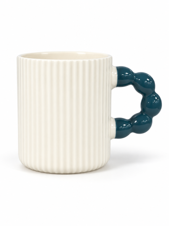 Cană ceramică striată cu toartă reliefată, roz, albă și verde [1]